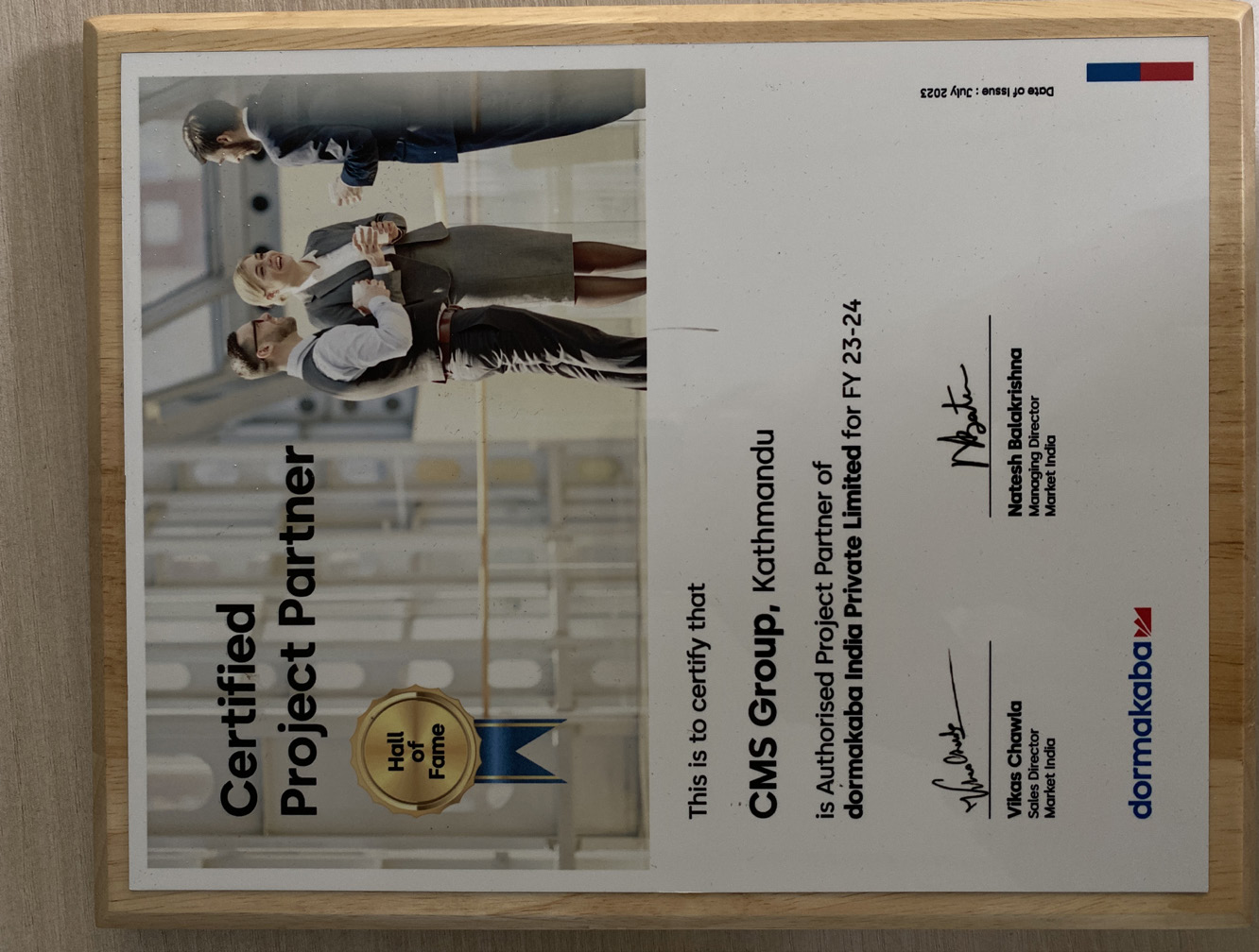 Dormakaba certificate